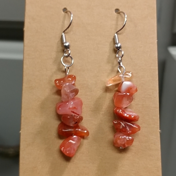 Rhodonite Earrings Natural Gemstone Chip Beaded Surgical Stainless-Steel Hooks - Picture 12 of 13